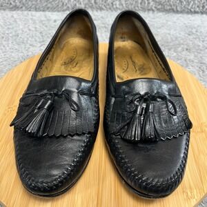 Santoni Kiltie Tassel Loafer 9 D Luxury Italy 21711 Black Calfskin Handmade